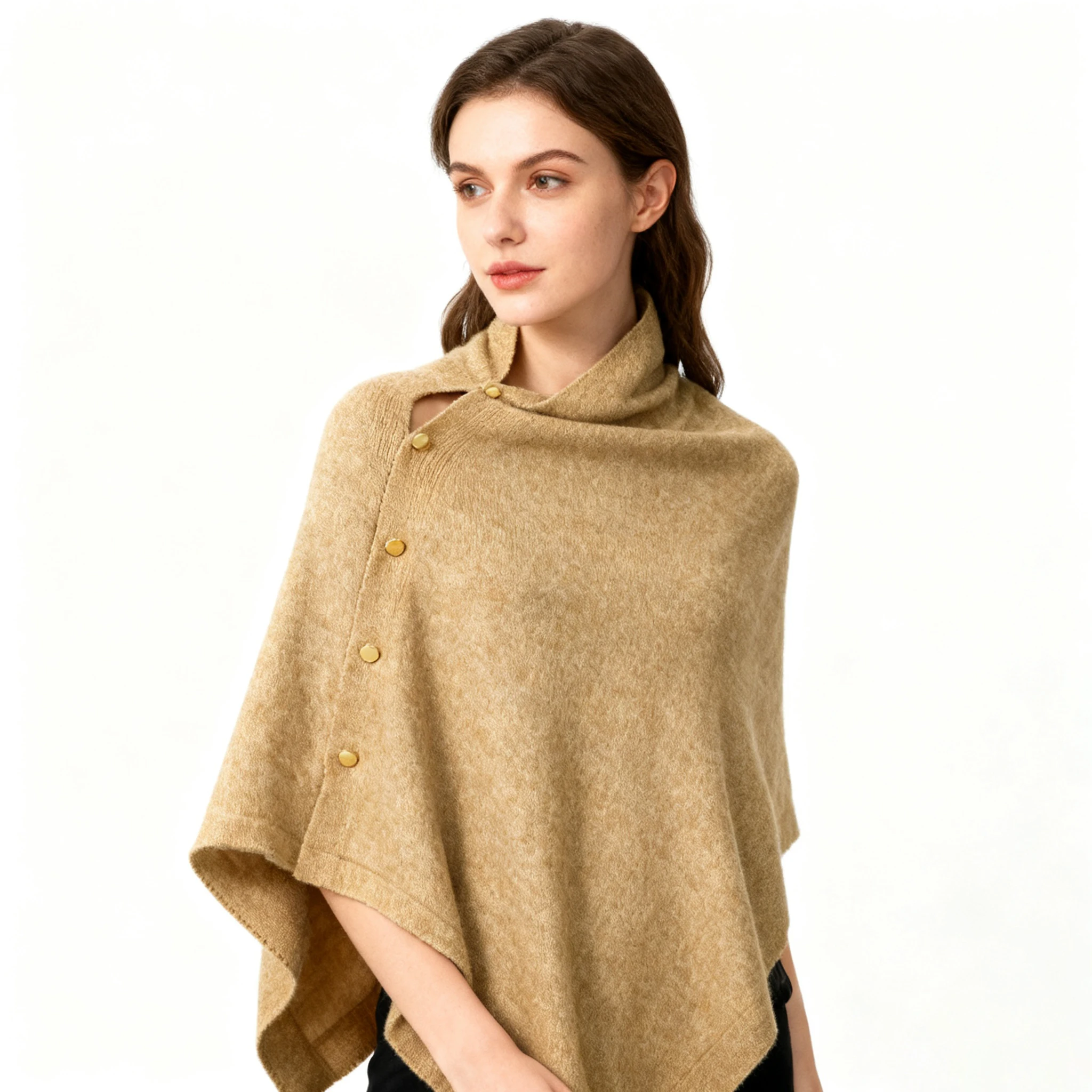

NEW Autumn Winter Button Poncho Women Sweater Oversized Turtleneck Jumper Knitwear Holiday Vintage Cape Bat Sleeve Top