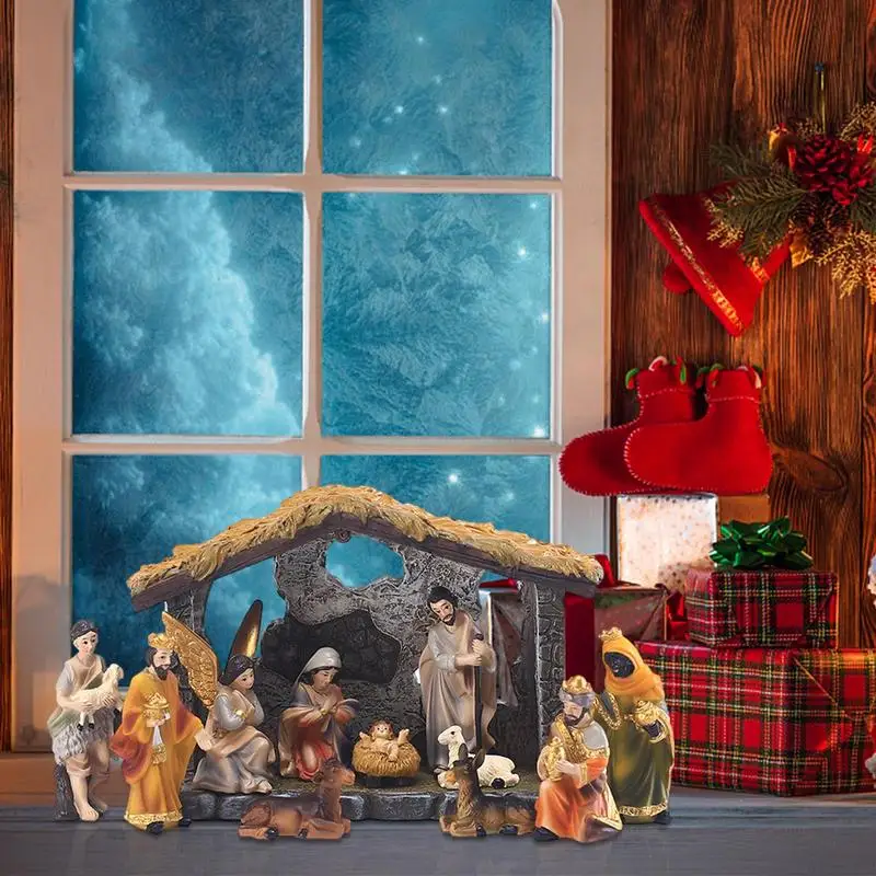 Christmas Manger Nativity Set 12 Pcs Christmas Village Nativity Scene Set Holy Family Crafts Statue Decor Home Living Room