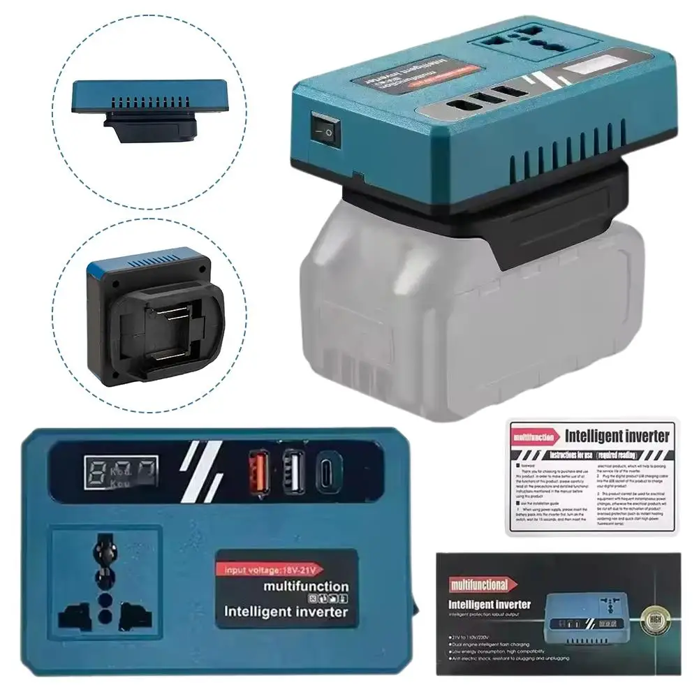 120W Portable Lithium Battery Inverter For Makita 18V-21V Lithium Battery DC 18-21V to AC 110V/220V Power Inverter Outdoor Work