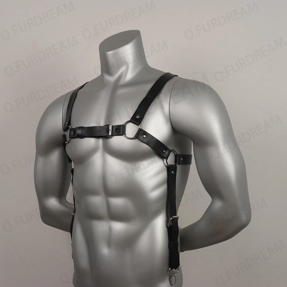 Gay Mens Faux Leather Suspenders Chest Harness Top Costume Leather Tool Belt Suspenders Vest Leather Complement Gay Sex