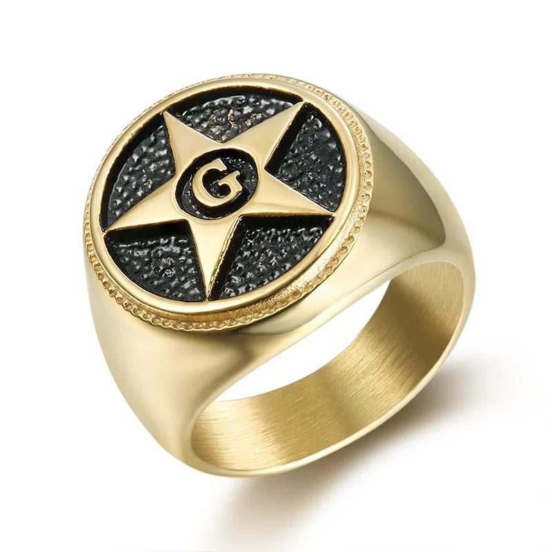 Star Letter G Ring for Men Gold Color Solid Stainless Steel Freemason Masonic Rings Male Fashion Jewelry Drop Shipping