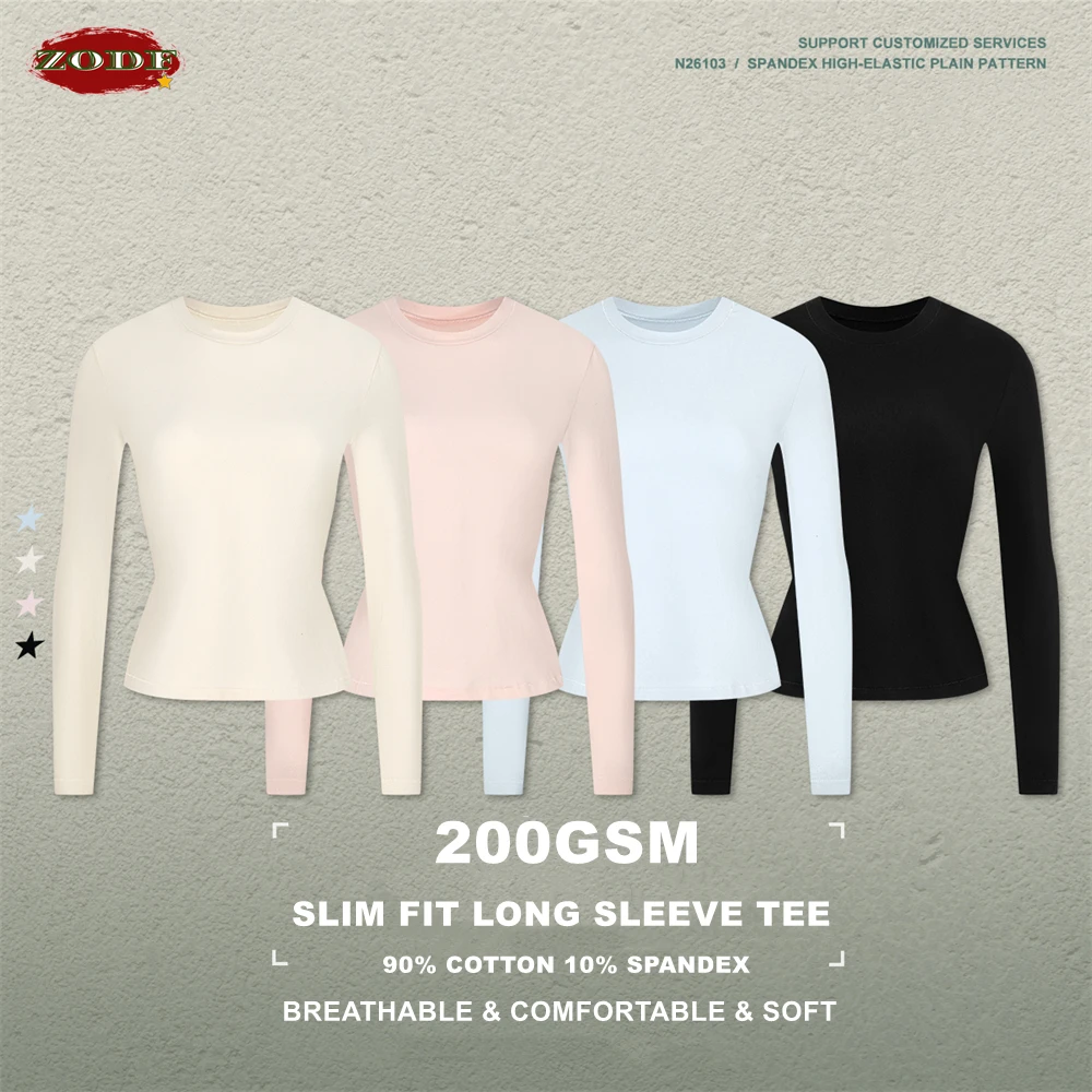 ZODF Fashion Autumn Women Slim Fit Solid T-Shirts Casual Girls Long Sleeve Neck Comfortable Sport T Shirt HY1334