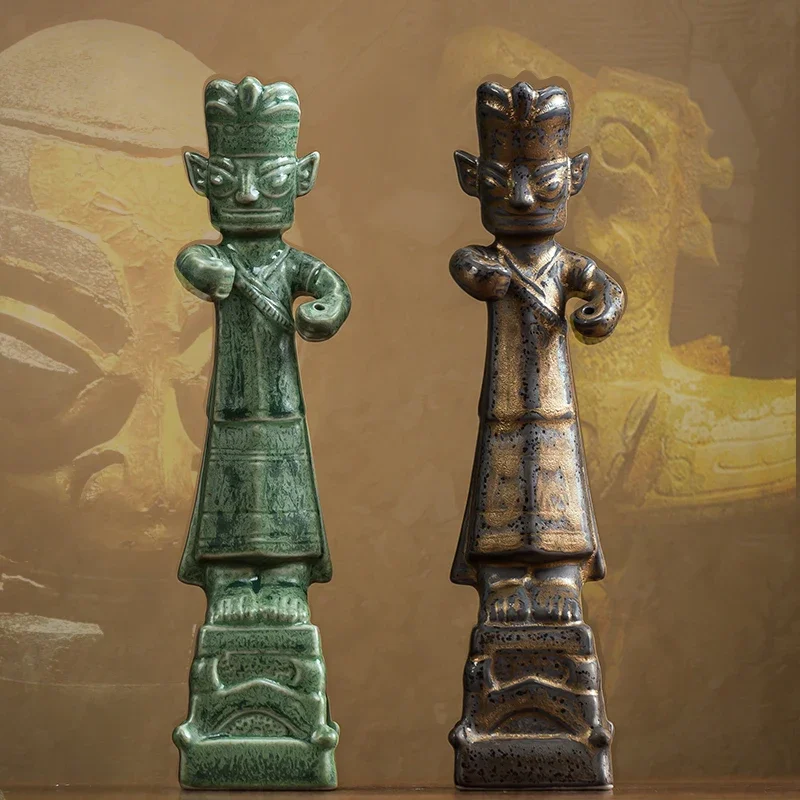 

Sanxingdui Ceramic Miniature Items Standing Portrait Home Ornaments Study Desk Incense Stove Creative Collection Craft Gifts