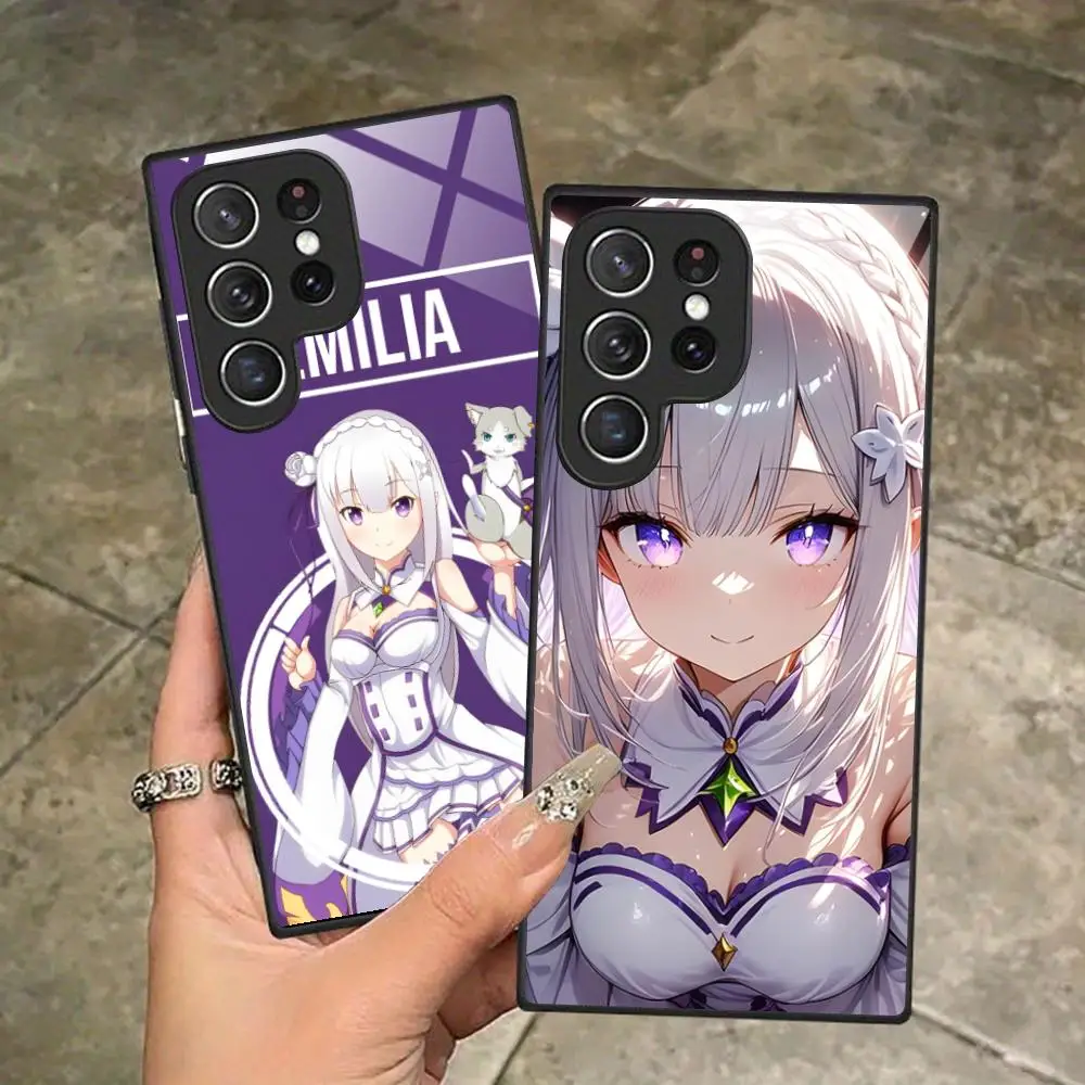 ReZero Emilia Waifu Mobile Phone Case for Samsung Galaxy A56 55 54 53 52 51 36 35 34 23 16 15 5G Glass Cover Luxury Pretty