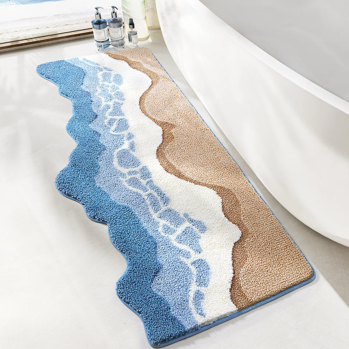 Long Tufting Ocean Bedroom Rug Bathroom Mat Soft Scenic Beach Wave Living Room Carpet Floor Pad Aesthetic Home Room Decor