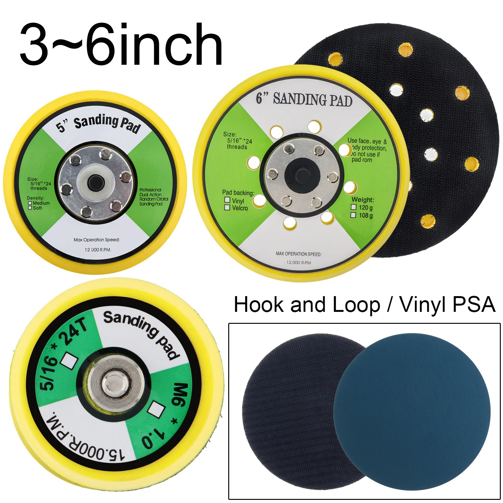 2 / 3 /4 / 5 / 6 Inch Disc Sanding Pad Self-adhesive Abrasive Sander Backing Polishing Pad for Pneumatic Sanders / Air Polishers