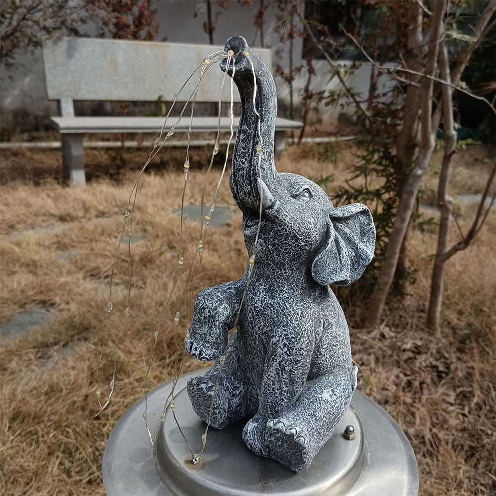 Solar Garden Elephant Decor with LED Light Strings Elephant Figurine Elephant Sculpture for Yard Patio and Pathway Decor