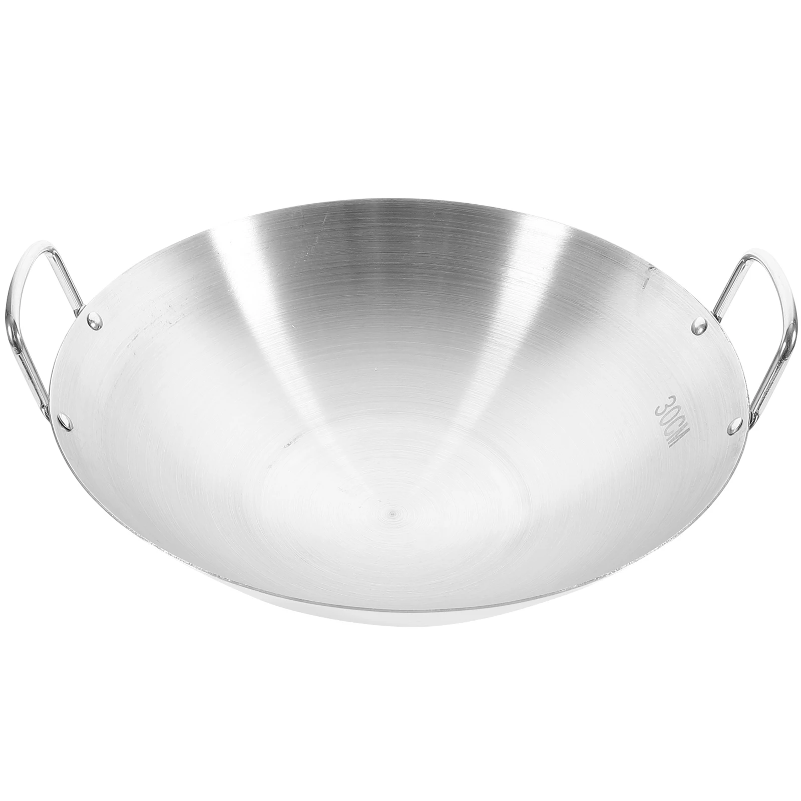 

1pc Double Ear Wok 32cm Stainless Steel Cooking Pot Smooth Edges Meat Vegetable Frying Kitchen Pan Skillet Practical Cookware