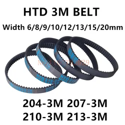 Arc HTD 3M Timing Belt C= 204 207 210 213 Width 6/9/10/12/15mm Teeth 68 69 70 71 HTD3M synchronous 204-3M 3M207mm 210-3M 213-3M