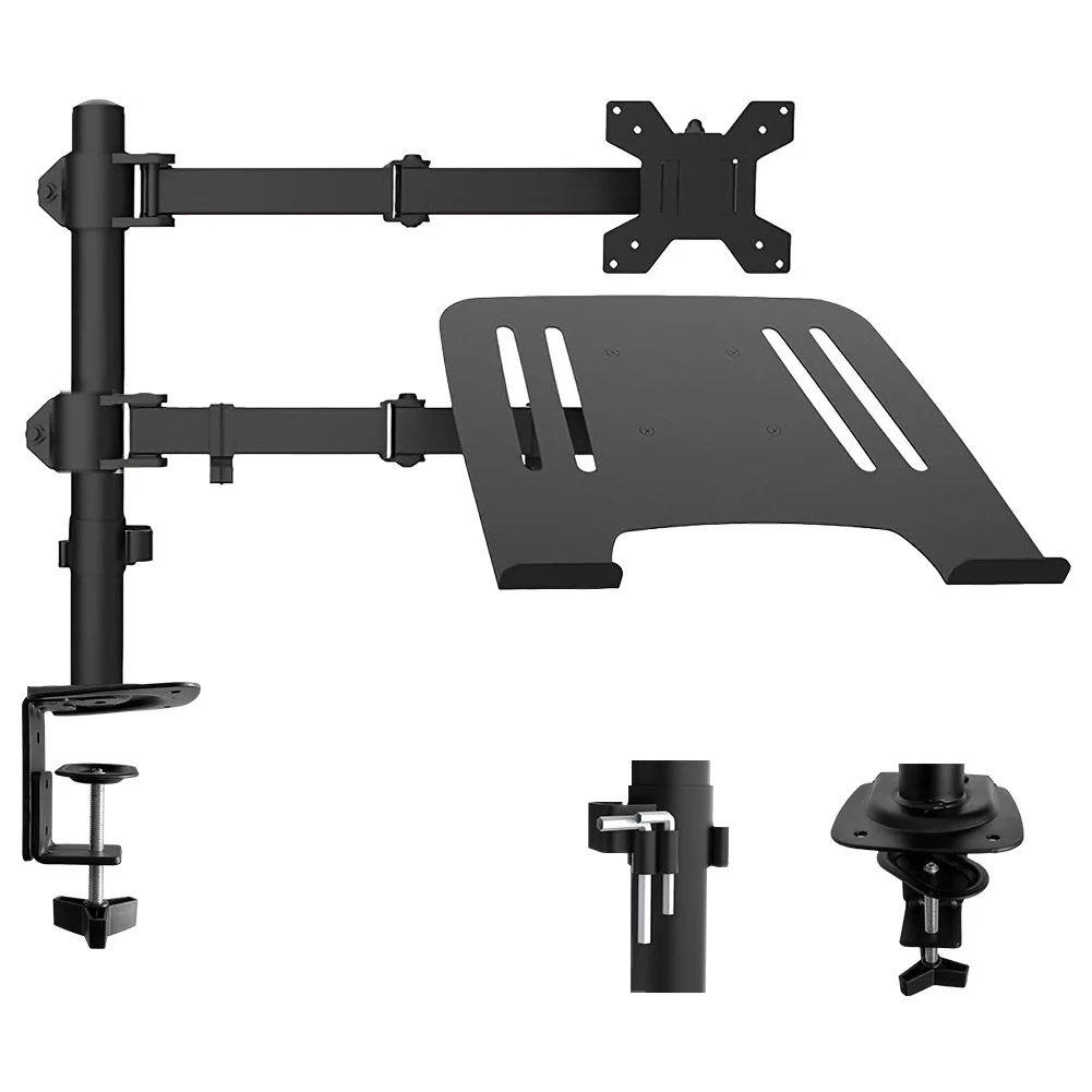 Monitor Arm with Laptop Tray Desk Mount Clamp Stand 13-32"  Adjustable VESA Mount ±90° Swivel Tilt Ergonomic Home Office Setup