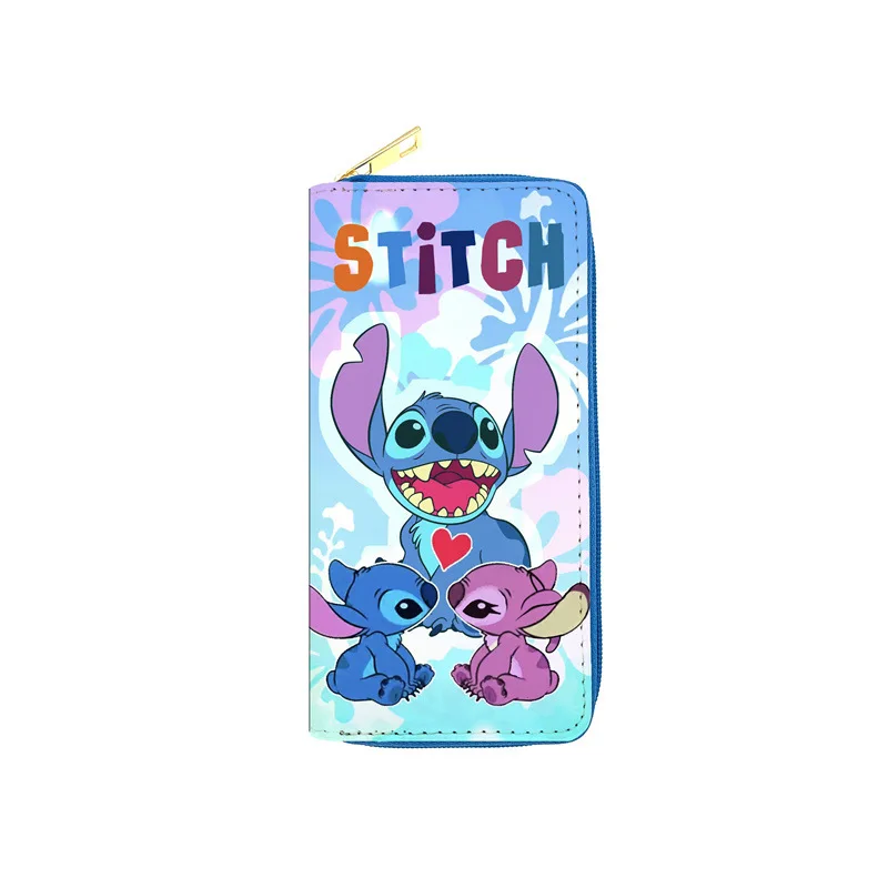 Disney cartoon cute Stitch PU long wallet lady zipper key coin purse student wallet card holder Coin Purses