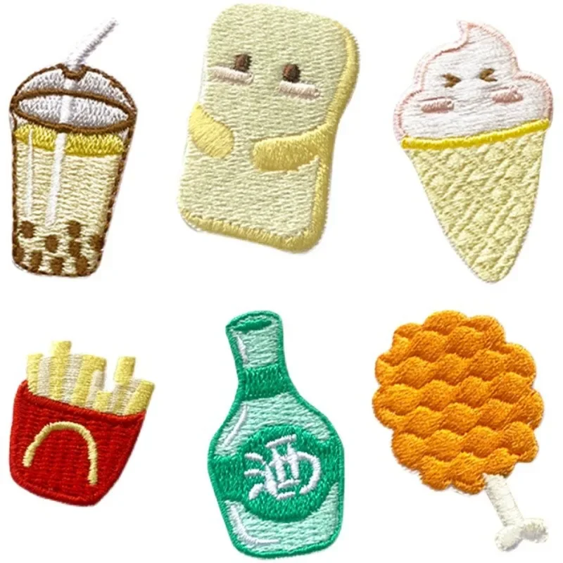 

50pcs/Lot Stick-on Luxury Embroidery Patch Ice Cream Snack Drink Wine Chick Fries Juice Clothing Decoration Accessory Applique