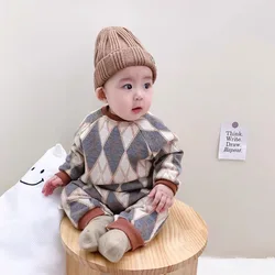 Korean style autumn baby sweater jumpsuit diamond cotton long sleeve knit jumpsuits for toddler kids soft comfortable overalls