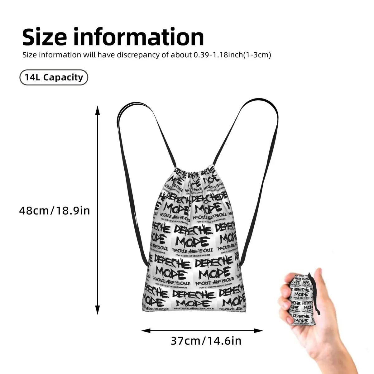 Kawaii Depeches DM Mode Musician World Tour Drawstring Backpack hiking cycling Bag Lightweight Foldable Storage Drawstring Bag