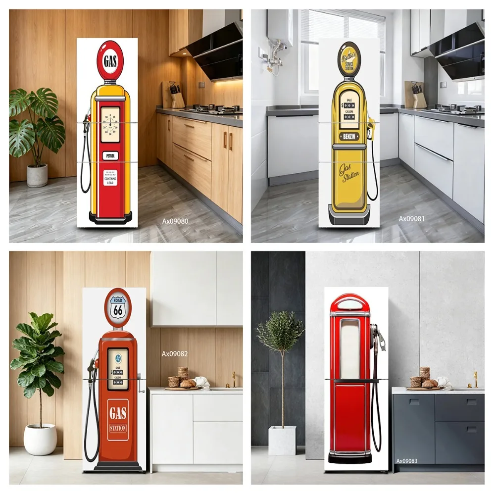 Retro Industrial Garage Gas Pump Fridge Sticker Decorative Wallpaper Vinyl PVC Wear-resistant Self-adhesive Poster Door Stickers