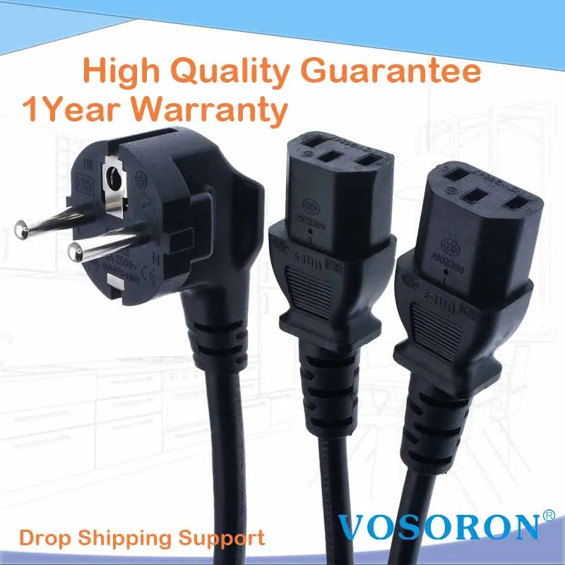 

Computer Power Splitter Cord,Europe CEE7/7 to IEC320 2X C13 Y-Power Cable, C13 Splitter,Power Supply for 2 Devices at a time
