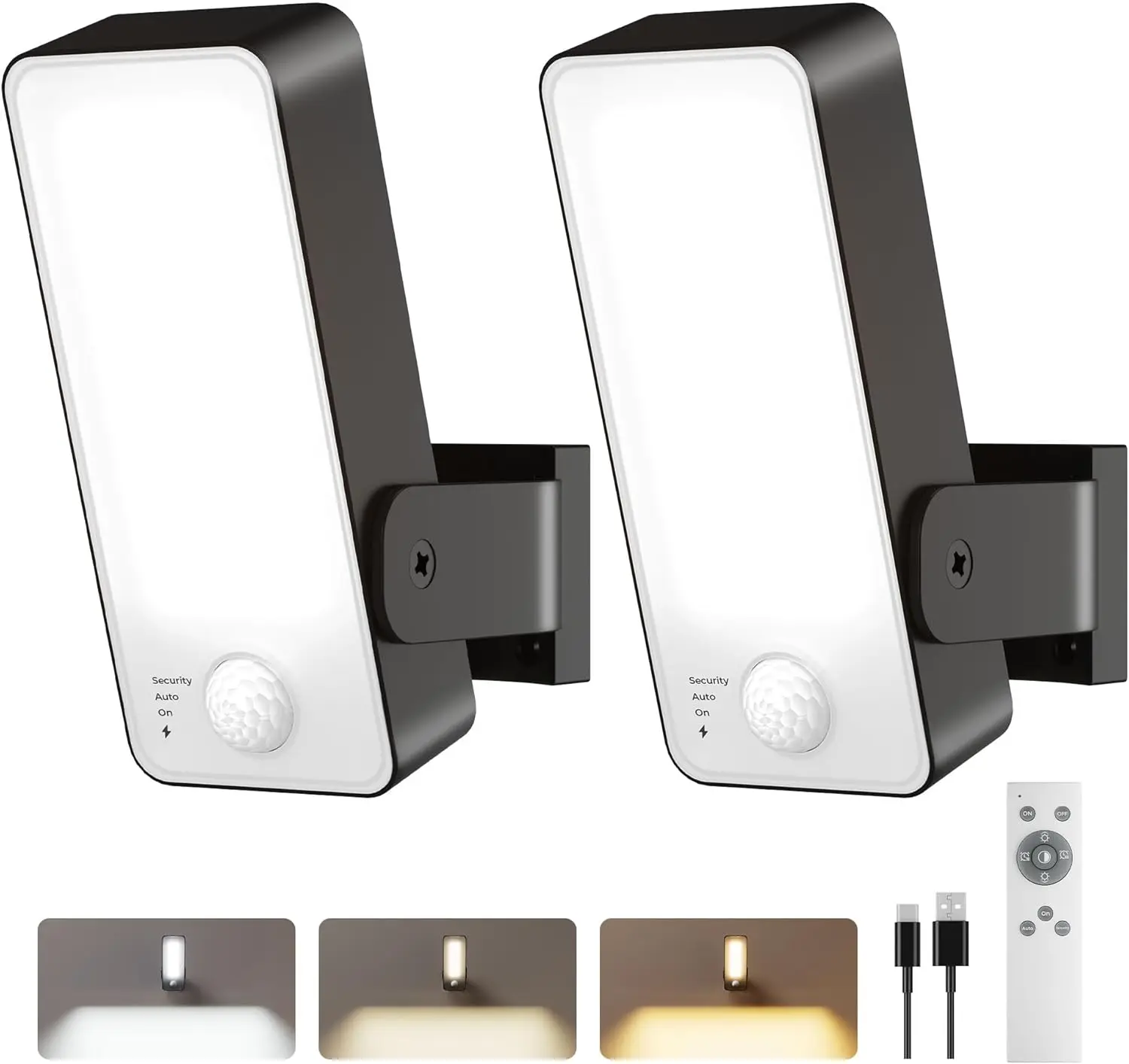 

2-Pack Rechargeable Motion Sensor Outdoor Lights, 600 Lumen IP65 Waterproof Security Lighting for Fences Garage Patio
