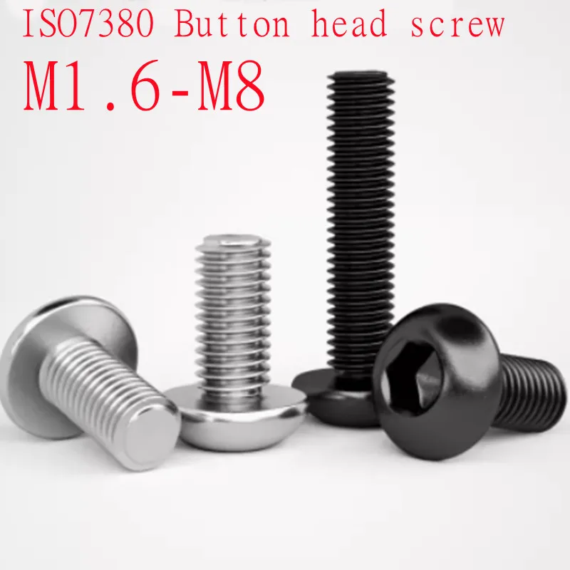 10pcs-100pcs M1.6 M2 M2.5 M3 M4 M5 M6 Stainless Steel Black Grade 10.9 Iso7380 Hexagon Hex Socket Round Button Screw