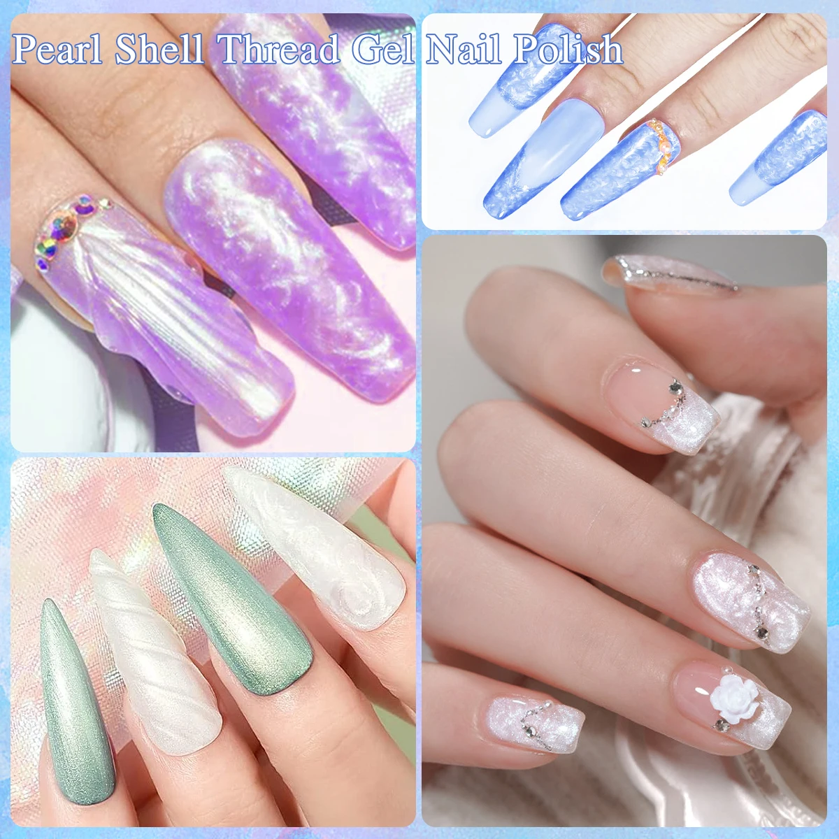 مجموعة طلاء أظافر جل قطعة واحدة من Shell Line، فلاش أورورا ملون، طلاء أظافر جل حورية البحر باللون الأبيض والوردي والأرجواني، جل LED #6