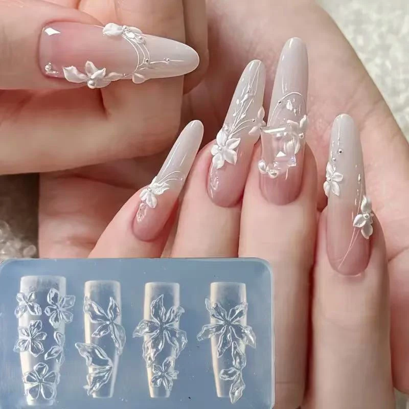 Popular Flower Serie 3D Silicone Nail Accessories Carving Mold Ice Flower Lily Diy Template Nail Art Carving Mold Charms