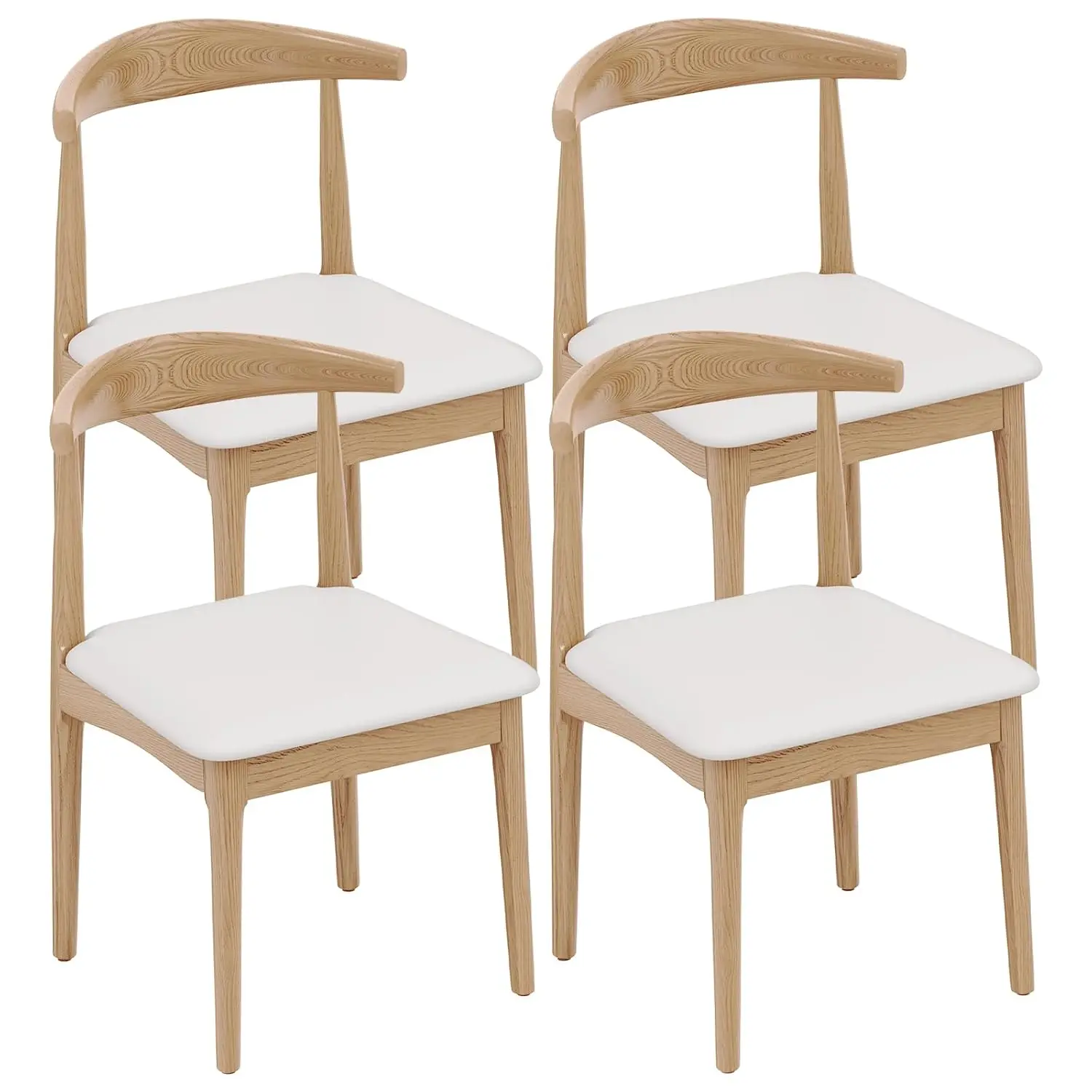 Solid Wood Dining Chairs Set of 4, Mid Century Modern Kitchen Chairs with Leather Upholstered Seat, Elegant Natural, Custom