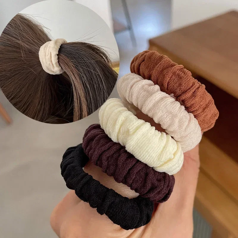 Fashion Solid Color Hair Bands for Women Girls Thick Seamless Hair Rope Wide Rubber Ponytail Holder Nylon High Elastic Scrunchie