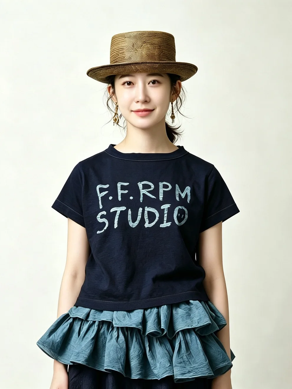 Japanese Style Short Sleeve T-Shirt Embroidered Bamboo Cotton  Length Letter Print Casual Vintage for Small Figures Women
