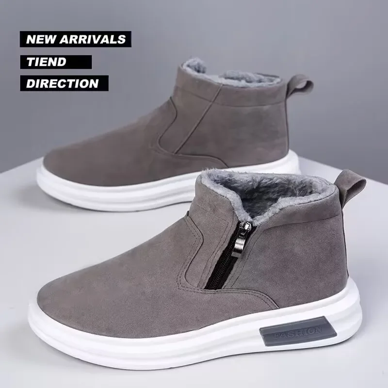 Mens Snow Boots With Fur Warm Winter Boots Man Fluff Comfortable Suede Ankle Boots for Men botas casual hombre
