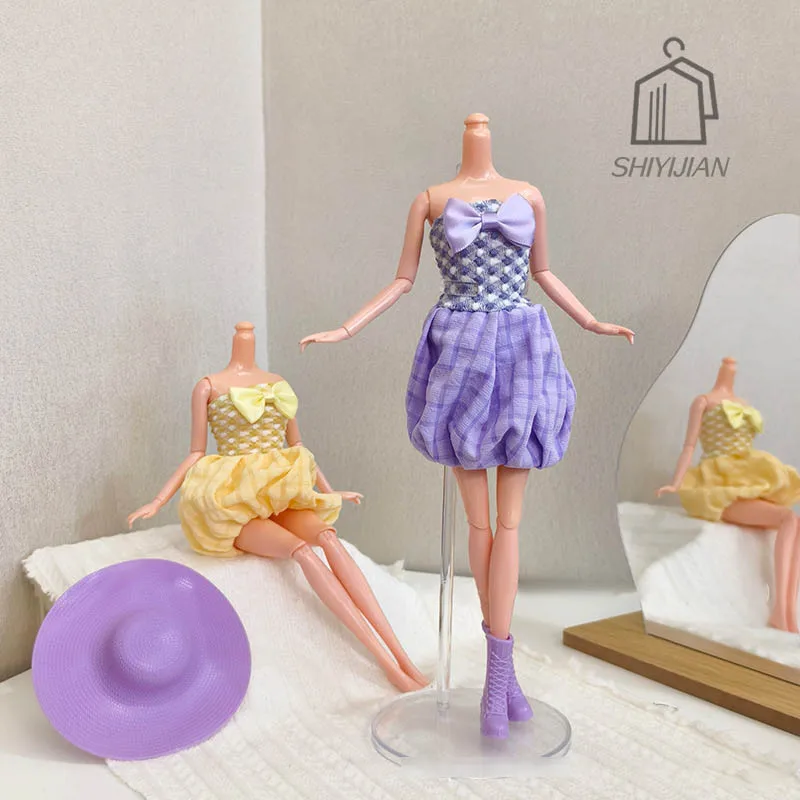 30 سنتيمتر/11 بوصة عارضة أزياء ملابس دمى اكسسوارات الحلو القوس فقاعة اللباس + Beret مجموعة DIY بها بنفسك فستان ملابس الأميرة ل PP FR Xinyi
