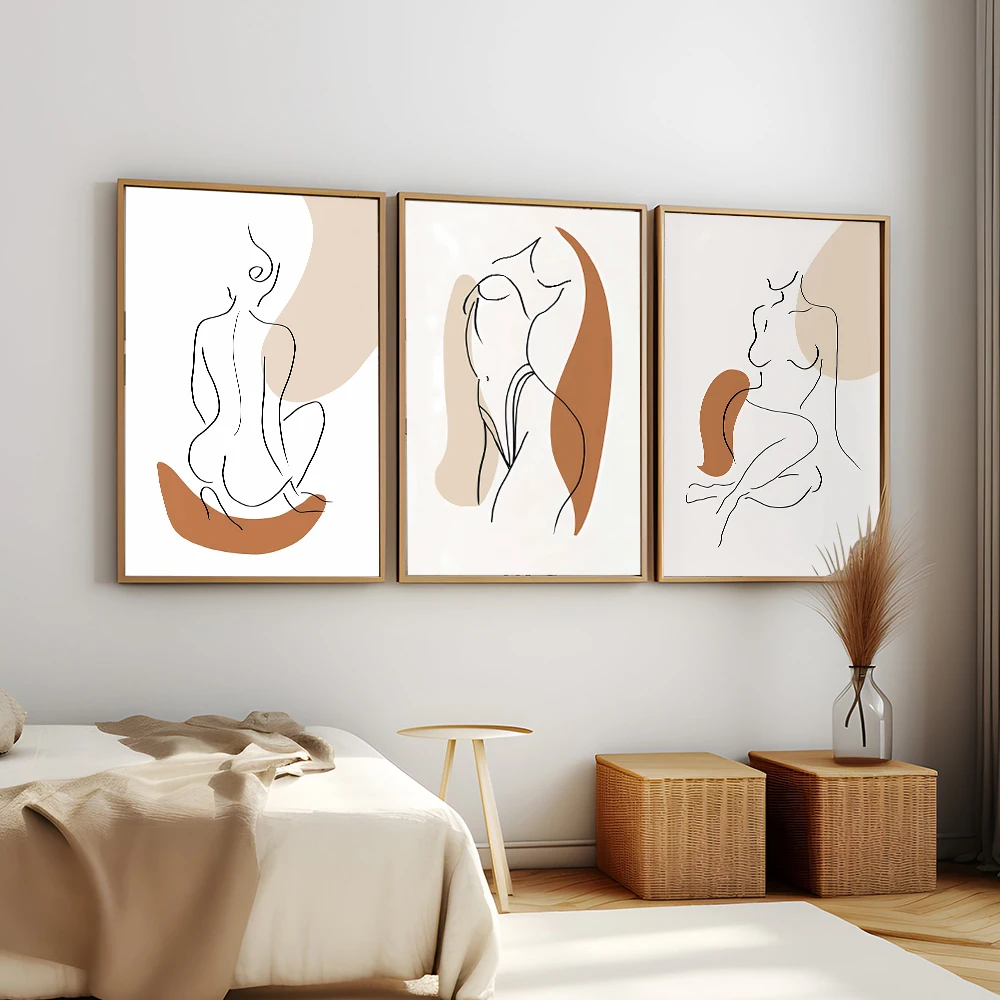 

Colorful Naked Woman Line Wall Art Print Female Body Canvas Painting Minimal Drawing Pictures For Living Room Decor Posters