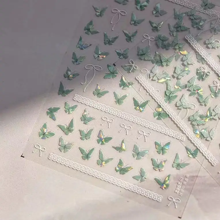 

Viral Fresh Mint Nail Stickers 1pcs 3D Relief Butterfly Shell Luster Self Adhesive Decals for Professional Manicure