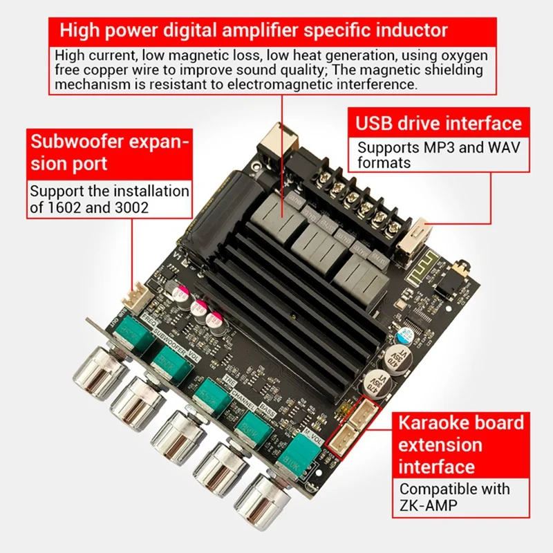 ZK-ST21 Digital Amplifier Board 2.1 Channel 2X100W+200W Subwoofer TPA3221 Bluetooth Amplifier Module With 2.4G Antenna 1Set