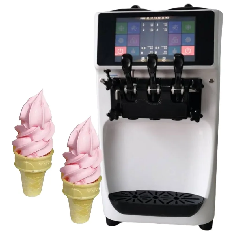 ماكينة آيس كريم ناعم القوام الصلبة الأوتوماتيكية 3 نكهات ماكينة صنع اللفائف التركية العمودية التجارية ماكينة صنع الزبادي #5