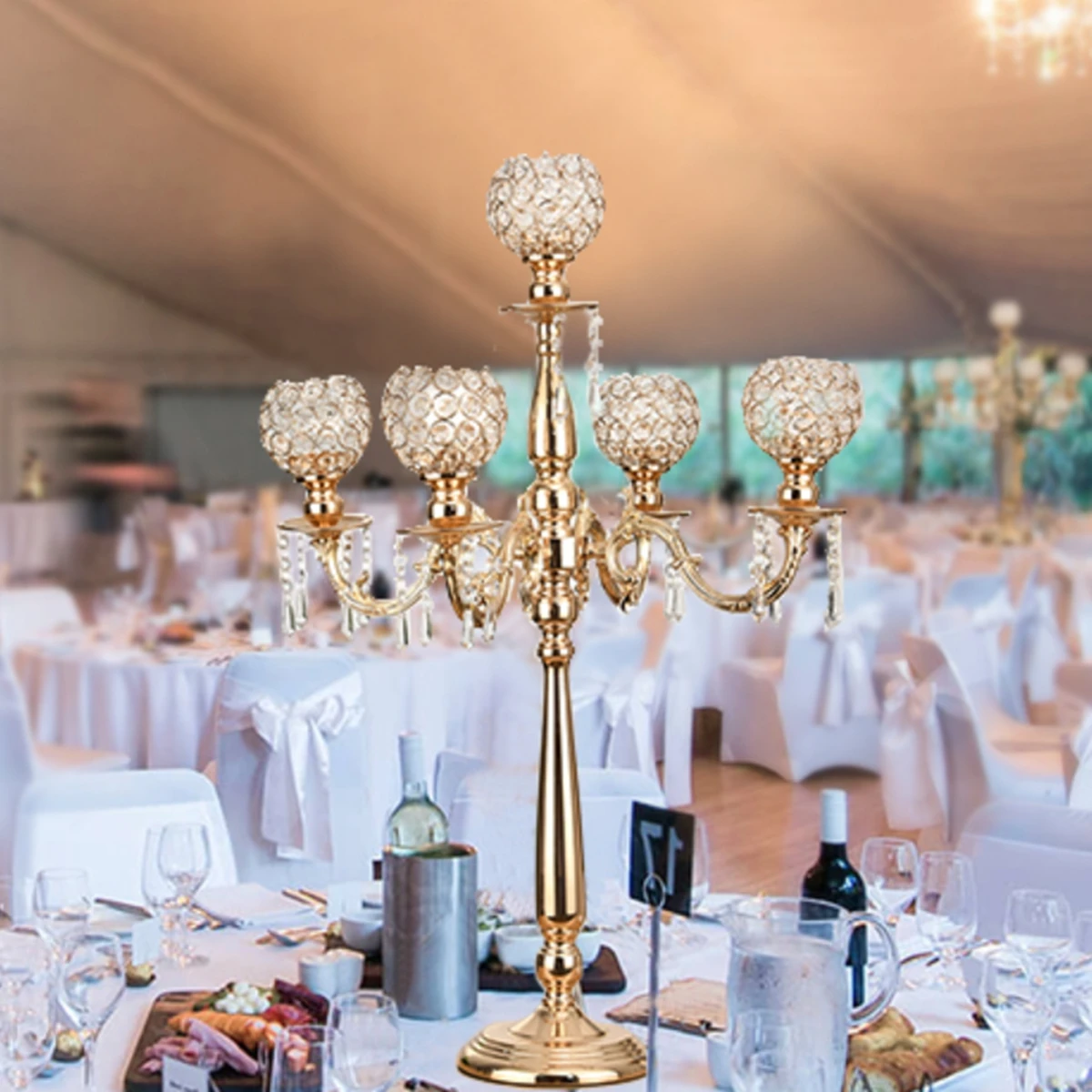 

8pieces 80cm tallcm ) Gold Candle Holders for Table Centerpiece 5 Arms Crystal Candelabra Wedding Decor Centerpieces 183