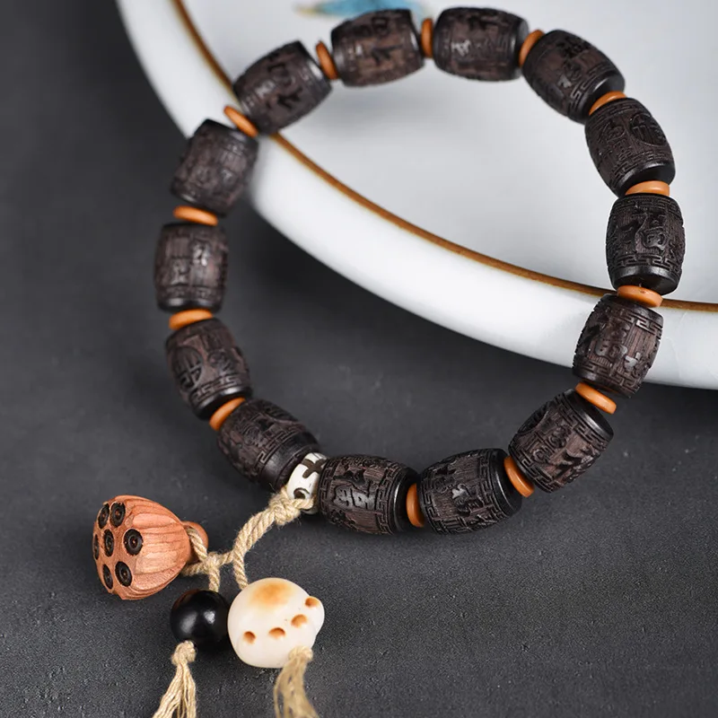 

Black Sandalwood Purple Drum Bead Bracelet, Buddha Bead, Ethnic Style, Baifu Men's and Women's Fashion Lucky Bracelet, Jewelry.
