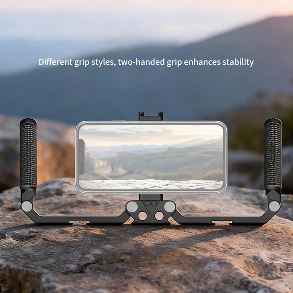 Faltbarer Telefonkäfig Videoaufnahme-Telefonstabilisator, Smartphone-Video-Rig mit Griffen für iPhone Samsung Huawei – Detail 24