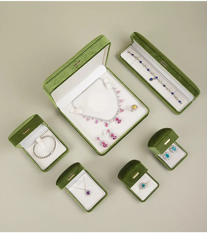 High End Rounded Edge Velvet Jewelry Storage Box with Multi Compartments for Earrings Rings Bracelets Necklaces Organizer Gift