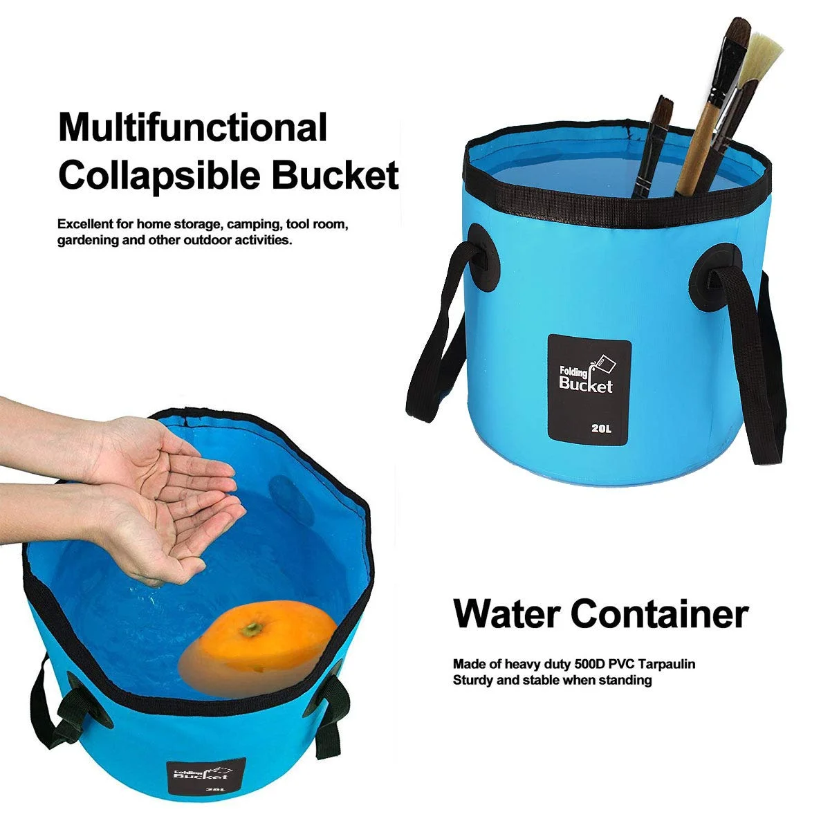 20L portable water bucket foldable water bucket camping water storage container car supplies travel hiking fishing gardening