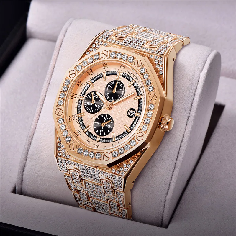 

Relogio Masculino Big Brand Men Watches Hip Hop Diamond Luxury Golden Fashion Alloy Band Date Gifts Quartz Vintage Watch Silver