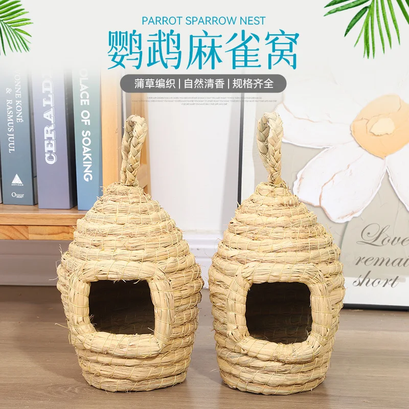 

Woven straw bird nest Budgie jade bird nest cage Warm bird house landscape rutin chicken nest