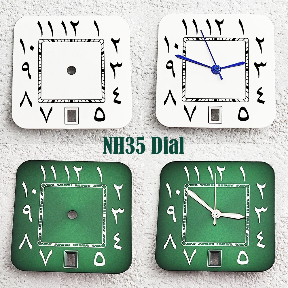Quadrante quadrato arabo con calendario alle 6,8 mm, adatto per cassa quadrata con fibbia pieghevole, movimento NH35, accessori per orologi Sandus