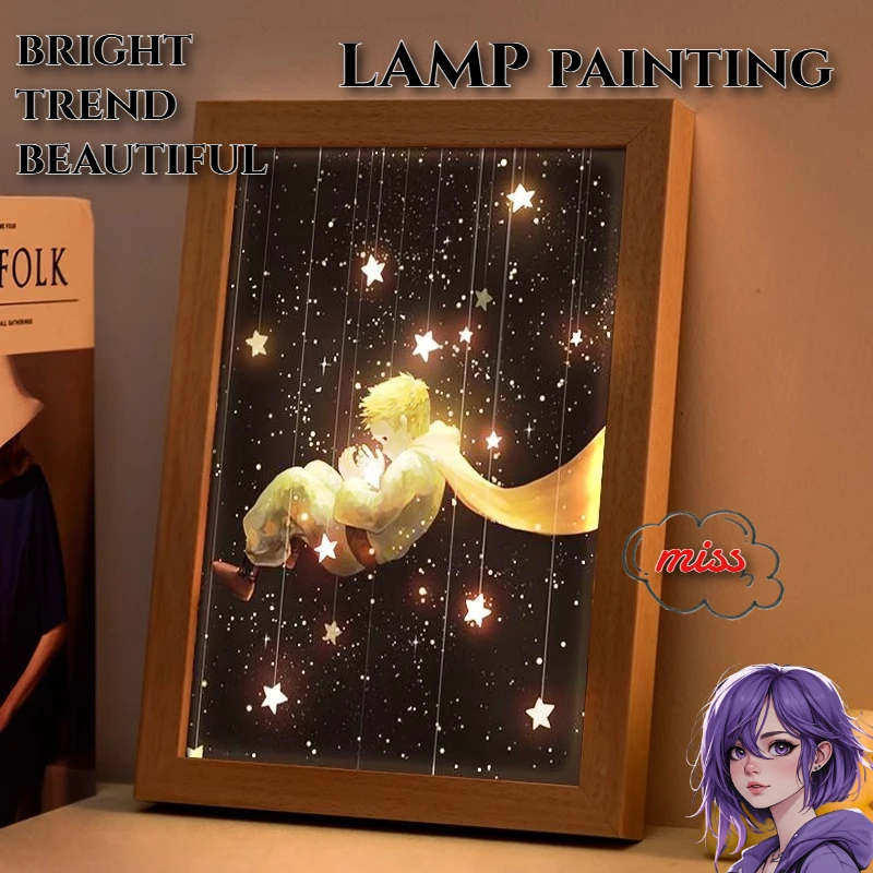 

Темная ночь, художественная роспись, принц, светодиодная декоративная живопись, ночник, креативная настольная оправа, украшение для комнаты, подарок для дома, каваи