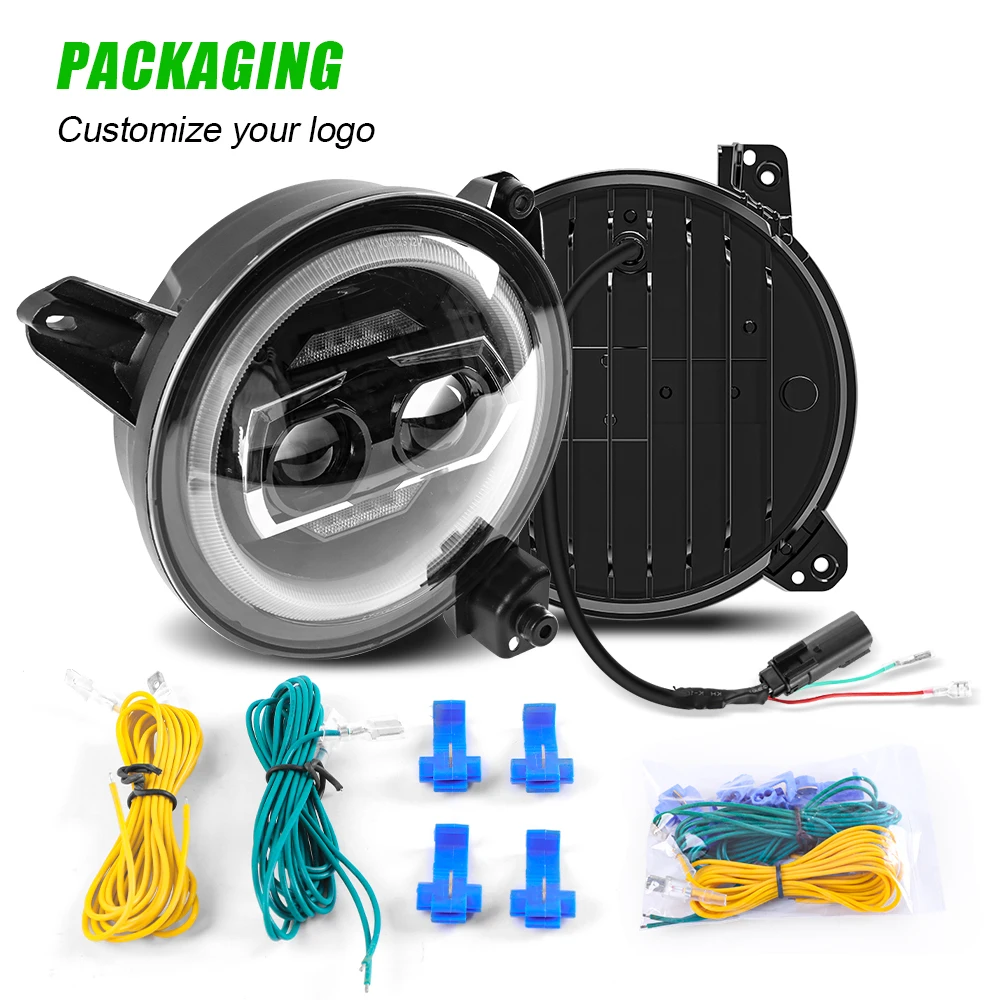 مصباح أمامي Led معتمد من وزارة النقل JL OEM DRL شعاع عالي منخفض 9 بوصة مصابيح أمامية 9 بوصة كشافات أمامية لسيارة جيب رانجل JL JT 2018 + مخصص