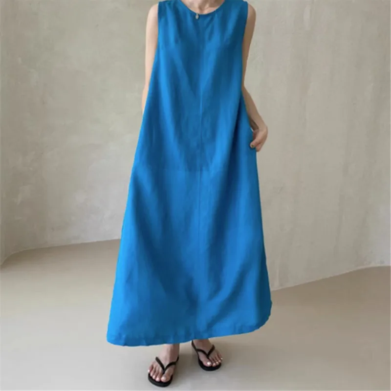 Summer Cotton Tank A Line Maxi Dress For Girls Japan Style Casual Ankle Length Fashion Vest Vestidos