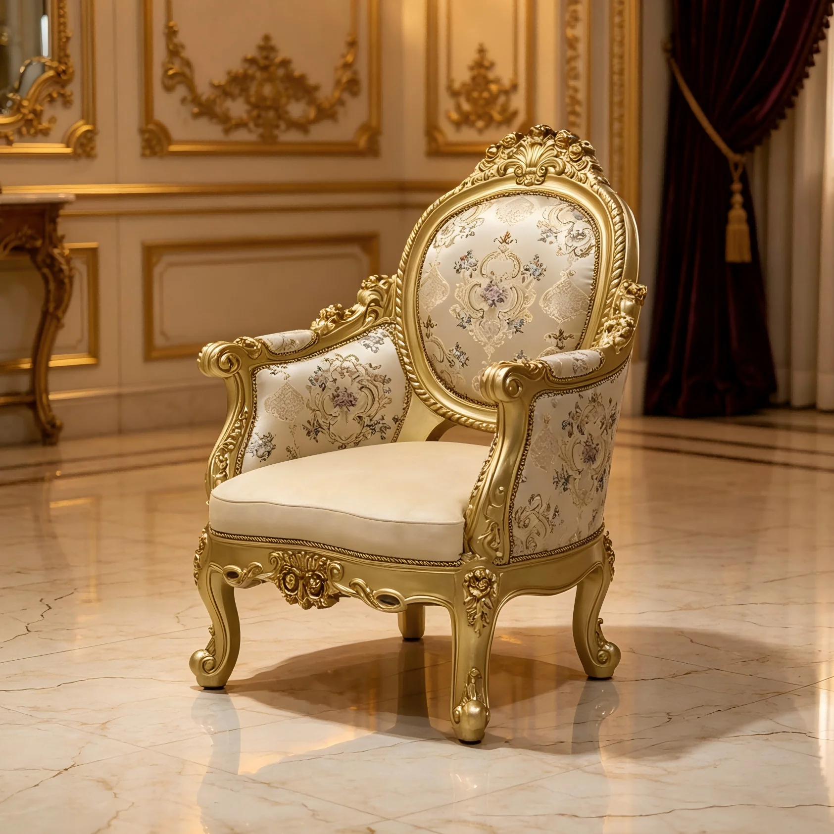 #Wingback Accent Chair Ottoman Yellow Toile Print Plush Fabric Ornate Silver Frame Rolled Arms French Classic Living Furniture