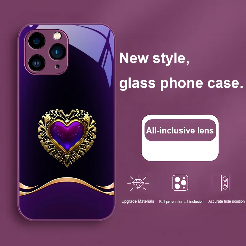 Chinese Red Love Butterfly Rose Purple For Iphone 15 14 13 12 11 Pro Max XS XR 7 8 Plus 2020 2022 SE Tempered Glass Phone Case