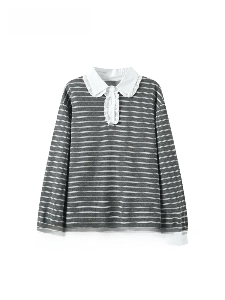 

plus Size Ne Long Sve Sweatirt Women Spring Hepburn Sle Versatile Striped Top Casual Comfortable Cotton Blend