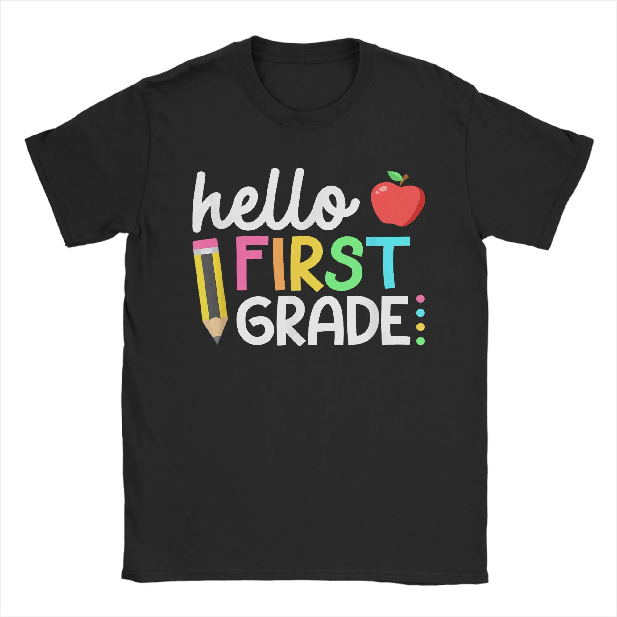 Hello First Grade Team 1st Grade Back to School Teacher T-Shirt for Men Crewneck Cotton T Shirt Short Sleeve Tee Shirt Clothing