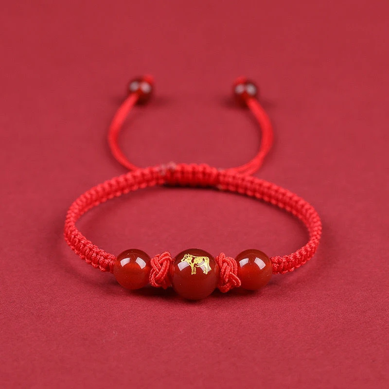 New Chinese Style 2025 Zodiac Red Rope Braided Bracelet New Year Lucky Jewelry For Men Women Gift