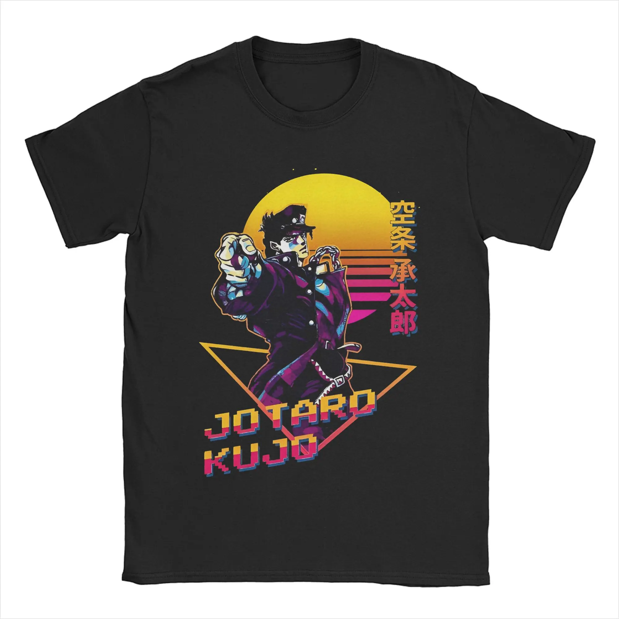 Harajuku Jojos Bizarre Adventure Tshirts Men Round Neck Short Sleeve Top Tee Jotaro Kujo Cotton Summer Clothing